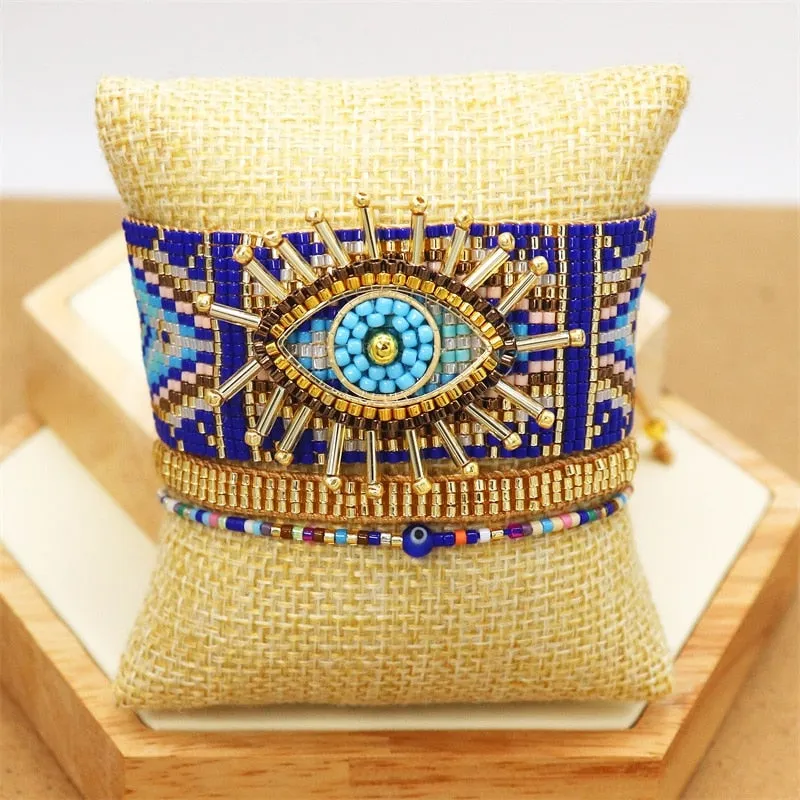 Seed Bead Cuff Bracelets 18 Different Styles And Colors You Choose Evil Eye With Tassels Or 3 Piece Sets With Crystals And Studs Tiny Indian Beads Stack Them!