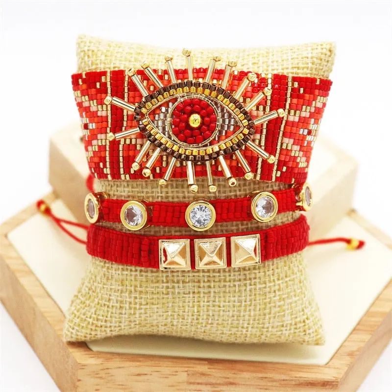 Seed Bead Cuff Bracelets 18 Different Styles And Colors You Choose Evil Eye With Tassels Or 3 Piece Sets With Crystals And Studs Tiny Indian Beads Stack Them!