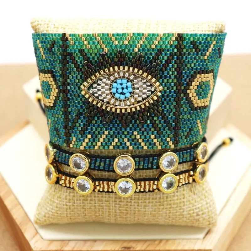 Seed Bead Cuff Bracelets 18 Different Styles And Colors You Choose Evil Eye With Tassels Or 3 Piece Sets With Crystals And Studs Tiny Indian Beads Stack Them!