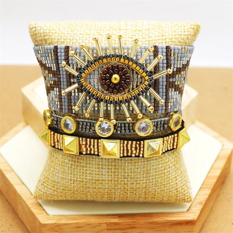 Seed Bead Cuff Bracelets 18 Different Styles And Colors You Choose Evil Eye With Tassels Or 3 Piece Sets With Crystals And Studs Tiny Indian Beads Stack Them!