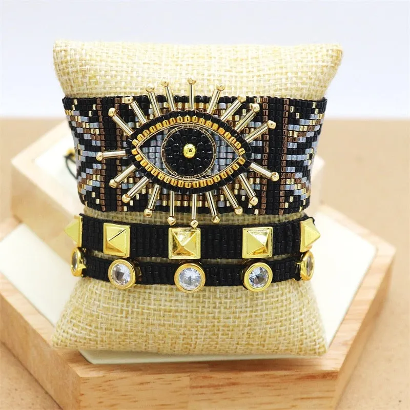Seed Bead Cuff Bracelets 18 Different Styles And Colors You Choose Evil Eye With Tassels Or 3 Piece Sets With Crystals And Studs Tiny Indian Beads Stack Them!