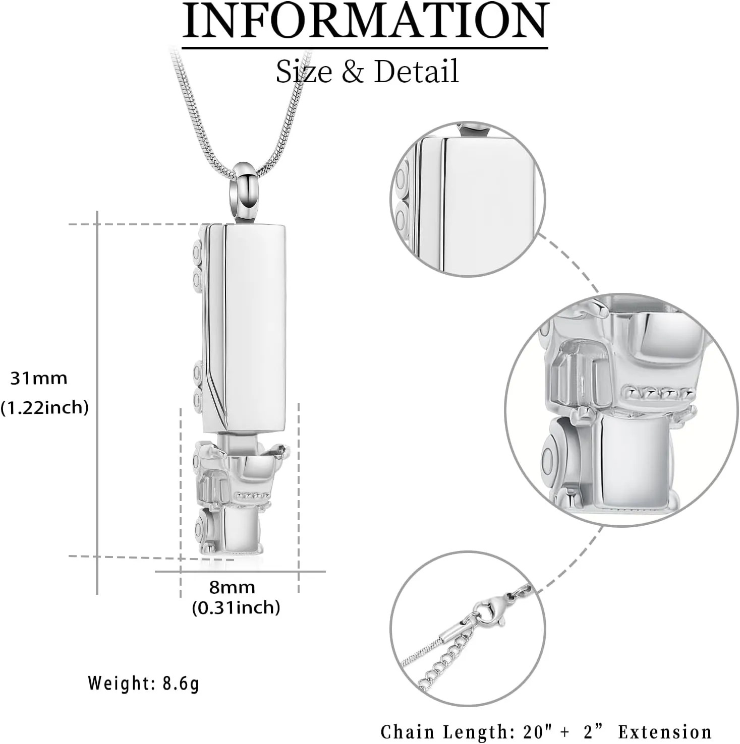 shajwo 18 Wheeler Semi Truck Urn Necklace for Ashes for Men Women Cremation Jewelry of Loved Ones Memorial Locket Pendant