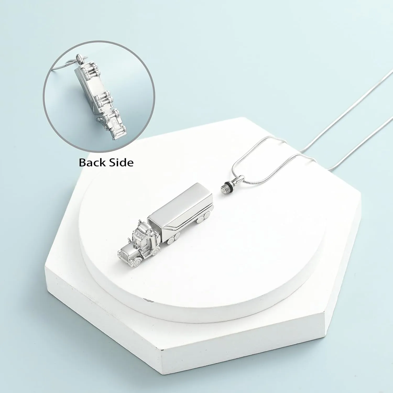 shajwo 18 Wheeler Semi Truck Urn Necklace for Ashes for Men Women Cremation Jewelry of Loved Ones Memorial Locket Pendant