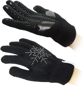 SkatingSpirit Gel Padded Ice Skating Gloves with Rhinestone Snowflakes (1 Pair), Anti-Slip Gripper Gloves Warm Mitten