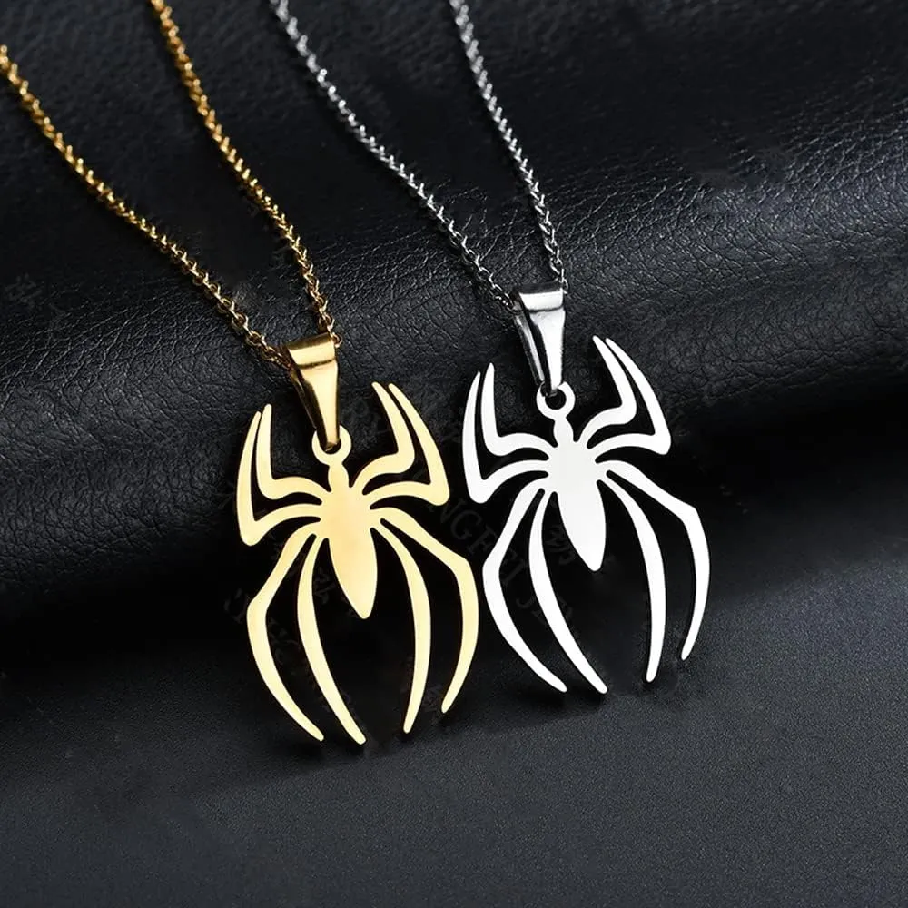 Spider Necklace for Men Women Titanium Stainless Steel Gold Silver Lightweight Fashion Anime Goth Cool Hippie Spider Man Pendant Necklace