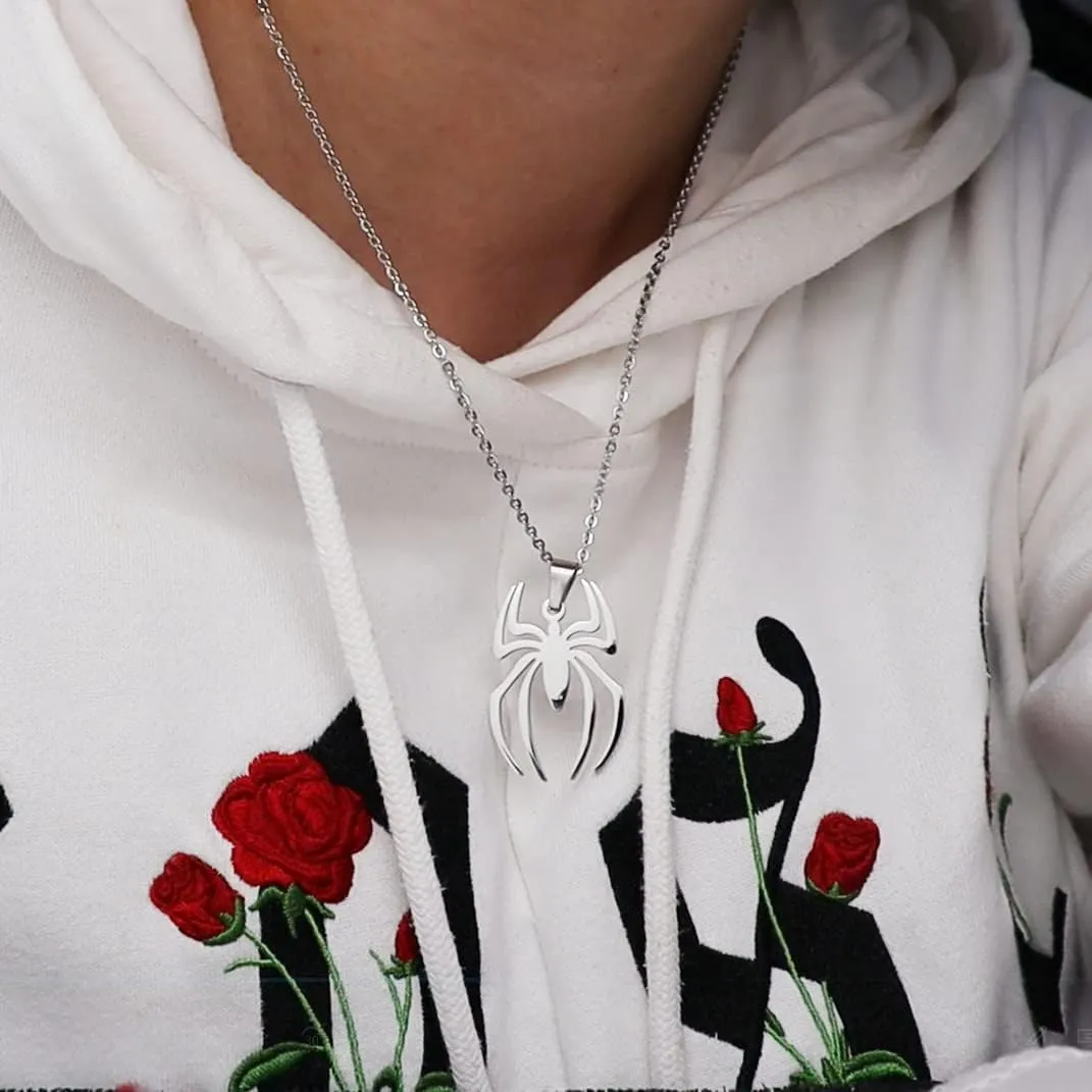 Spider Necklace for Men Women Titanium Stainless Steel Gold Silver Lightweight Fashion Anime Goth Cool Hippie Spider Man Pendant Necklace