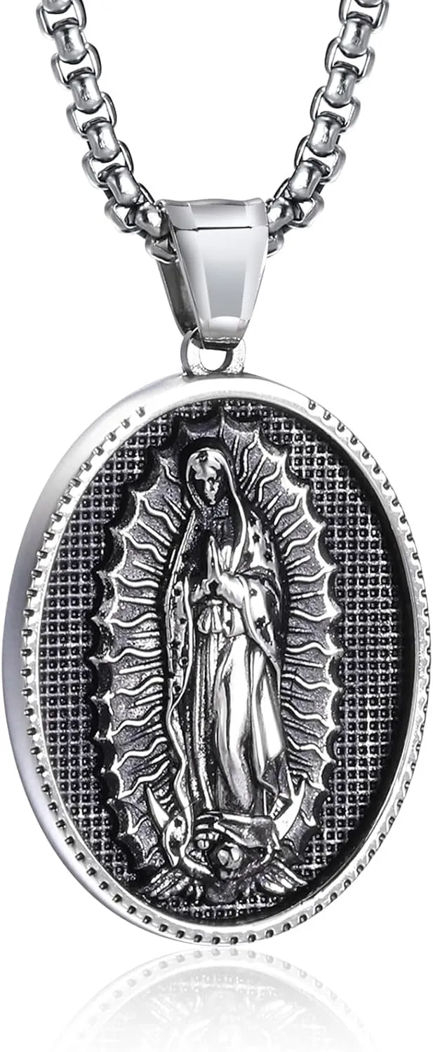 St Michael Necklace for Men - Stainless Steel Archangel Patron Amulet Medal Pendant,Saint Michael/Christopher/Joseph/Jude/Benedict/Anthony/Virgin Mary Catholic Jewelry Gift for Protection Confirmation