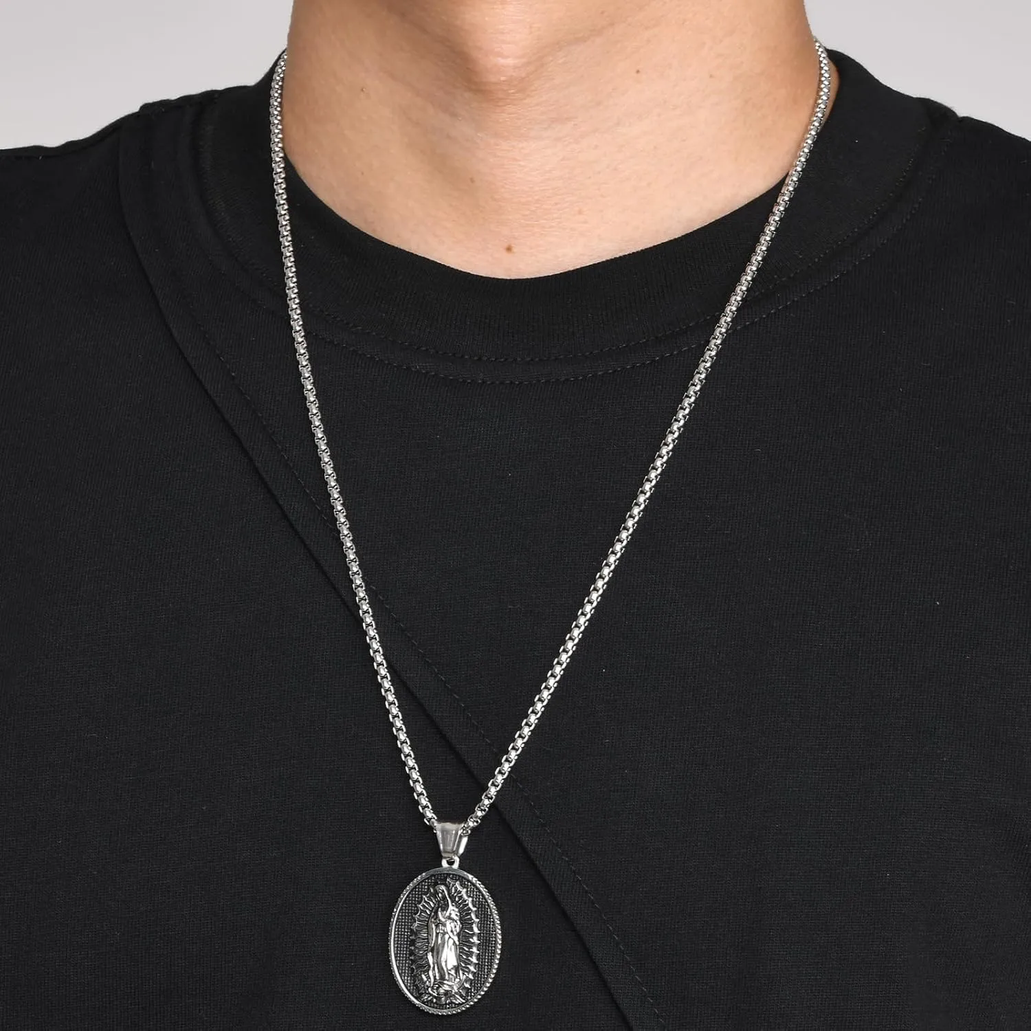 St Michael Necklace for Men - Stainless Steel Archangel Patron Amulet Medal Pendant,Saint Michael/Christopher/Joseph/Jude/Benedict/Anthony/Virgin Mary Catholic Jewelry Gift for Protection Confirmation