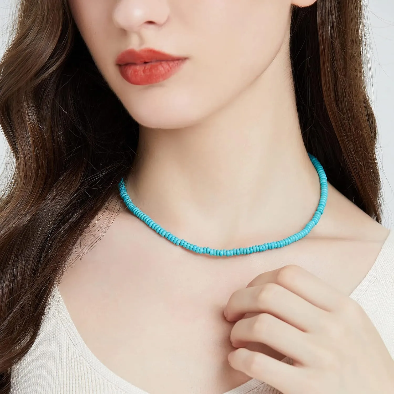 Turquoise Beaded Necklace for Women 18k Gold Plated Turquoise Choker Necklaces for Women