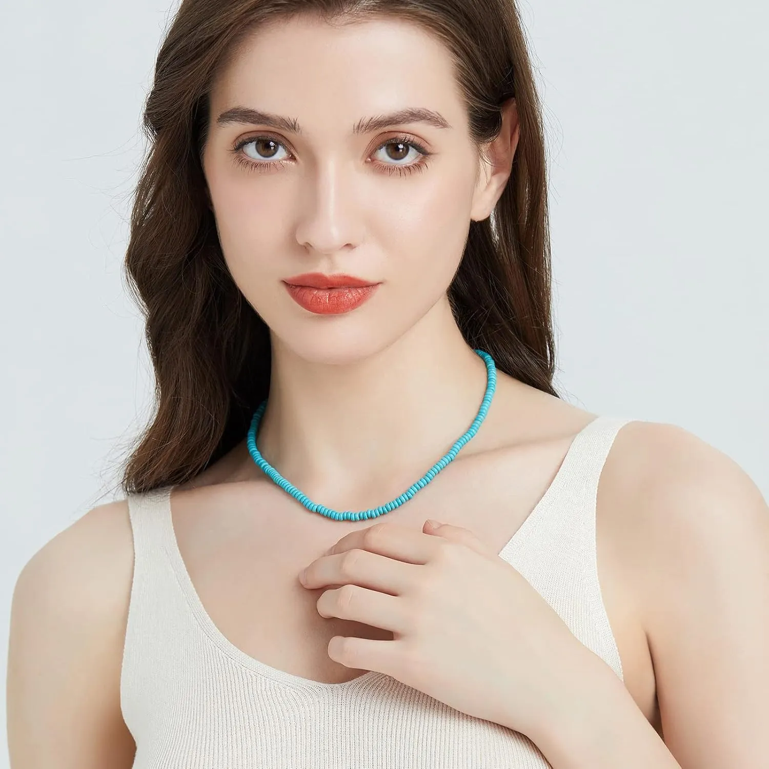 Turquoise Beaded Necklace for Women 18k Gold Plated Turquoise Choker Necklaces for Women