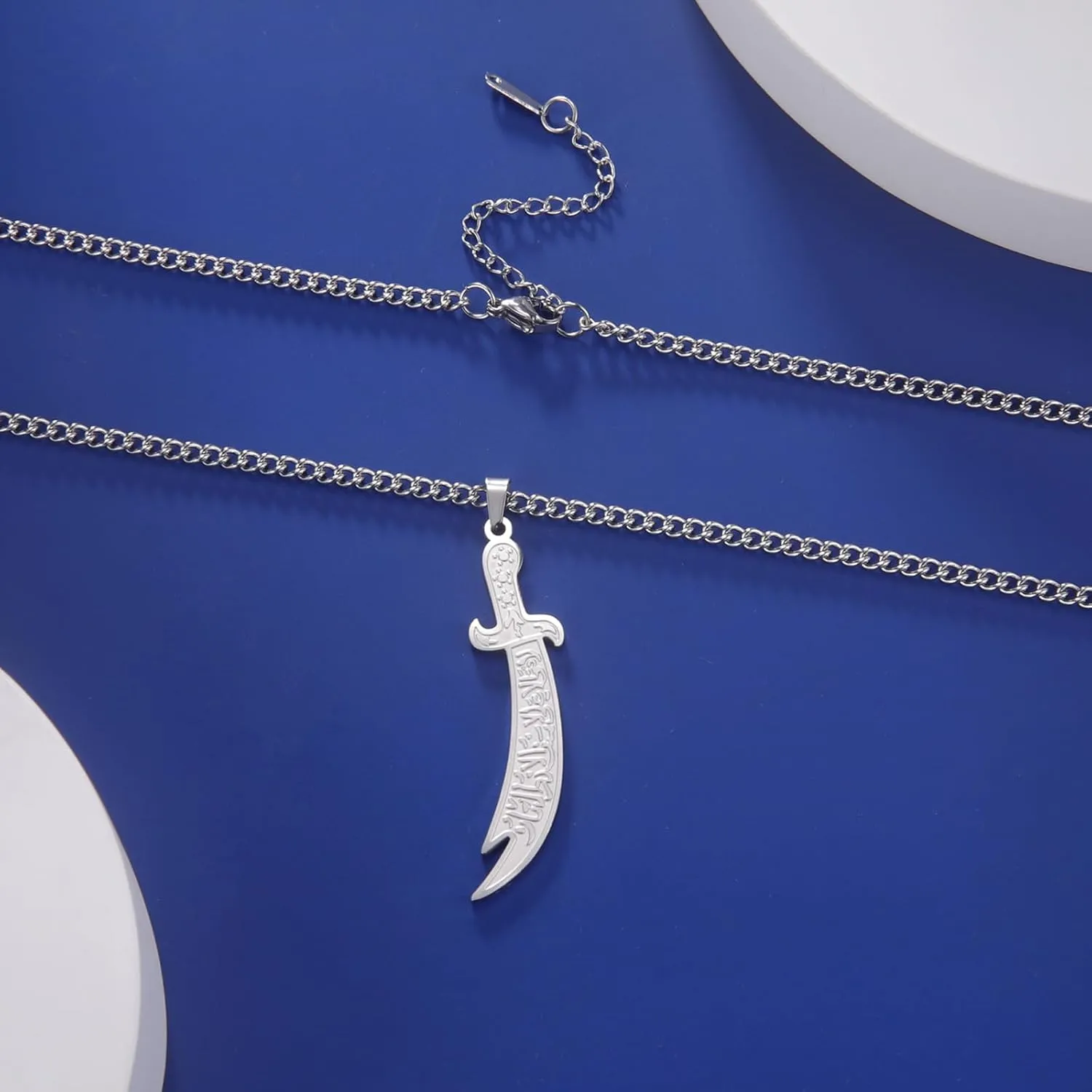 VASSAGO Sword Necklace for Men Women Zulfiqar Sword Necklace Imam Ali Zulfiqar Pendant Arabic Rune Islamic Muslim Jewelry Talisman Amulet Religious Gift