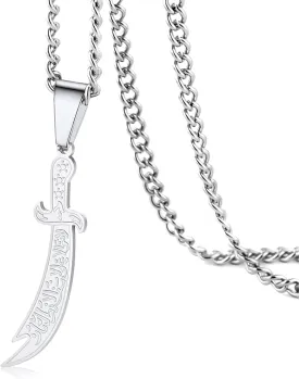 VASSAGO Sword Necklace for Men Women Zulfiqar Sword Necklace Imam Ali Zulfiqar Pendant Arabic Rune Islamic Muslim Jewelry Talisman Amulet Religious Gift