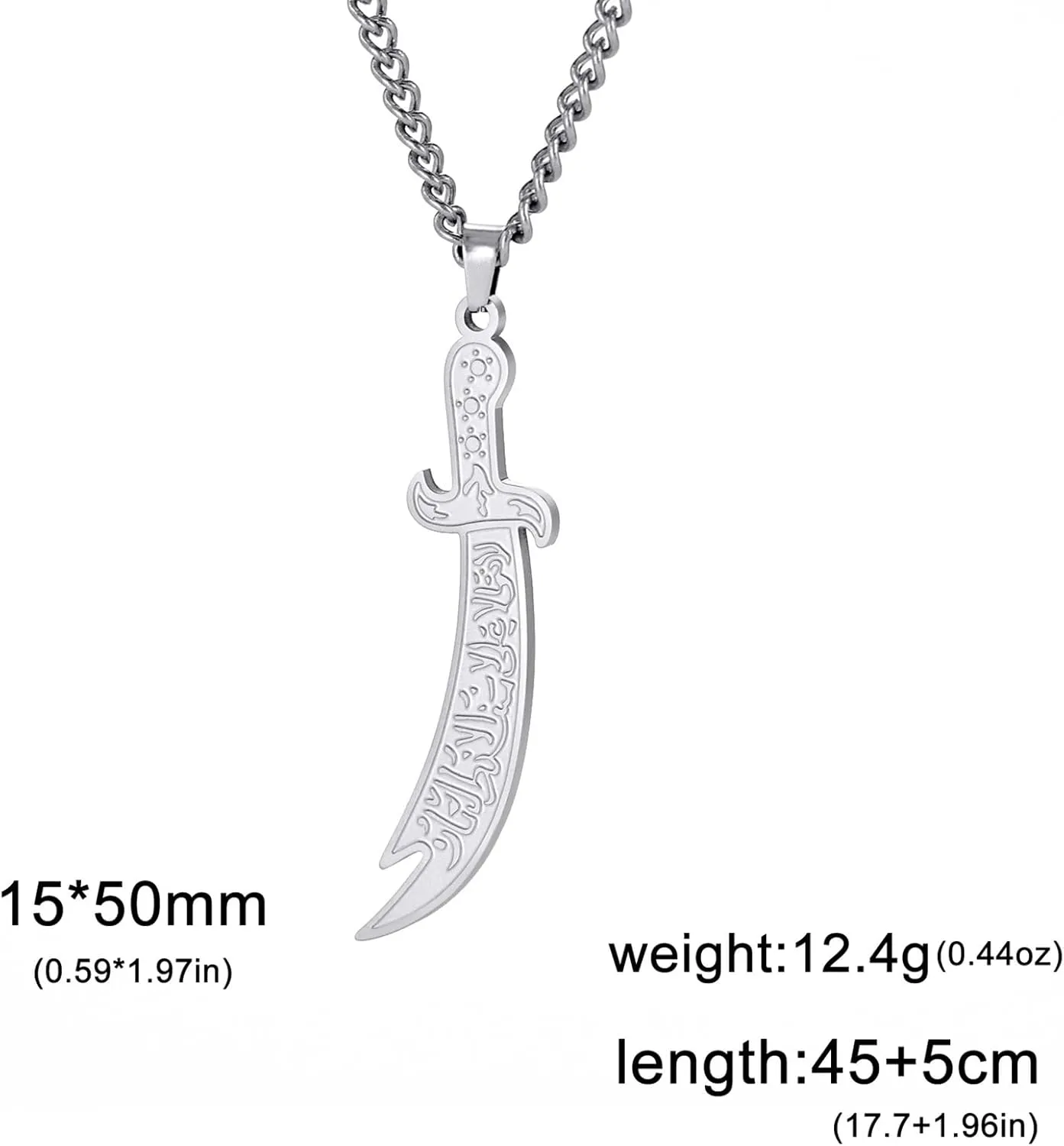 VASSAGO Sword Necklace for Men Women Zulfiqar Sword Necklace Imam Ali Zulfiqar Pendant Arabic Rune Islamic Muslim Jewelry Talisman Amulet Religious Gift