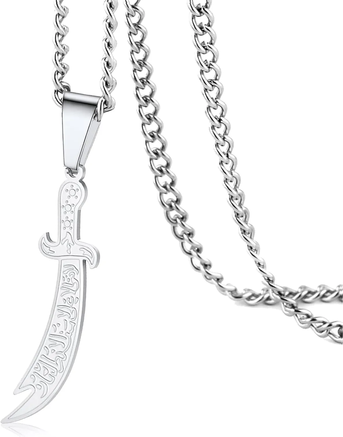 VASSAGO Sword Necklace for Men Women Zulfiqar Sword Necklace Imam Ali Zulfiqar Pendant Arabic Rune Islamic Muslim Jewelry Talisman Amulet Religious Gift