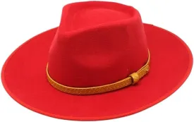 Vintage Bonded Woolen Felt Europe and America Wide Brimmed Top Hat Unisex Autumn and Winter Woolen Jazz Hat Fengyan Cowboy Hats (Color : Rose Red, Size : 56-58cm)