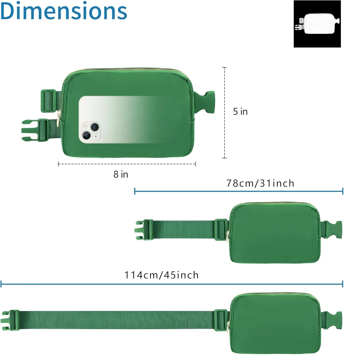 VKIOIP Unisex Fanny Pack Waist Belt Bag with Adjustable Strap,Hands Free Crossbody Fanny Bag with Zipper for Woman and Man,for Hiking,Running,Sports Gifts(Dark Green)