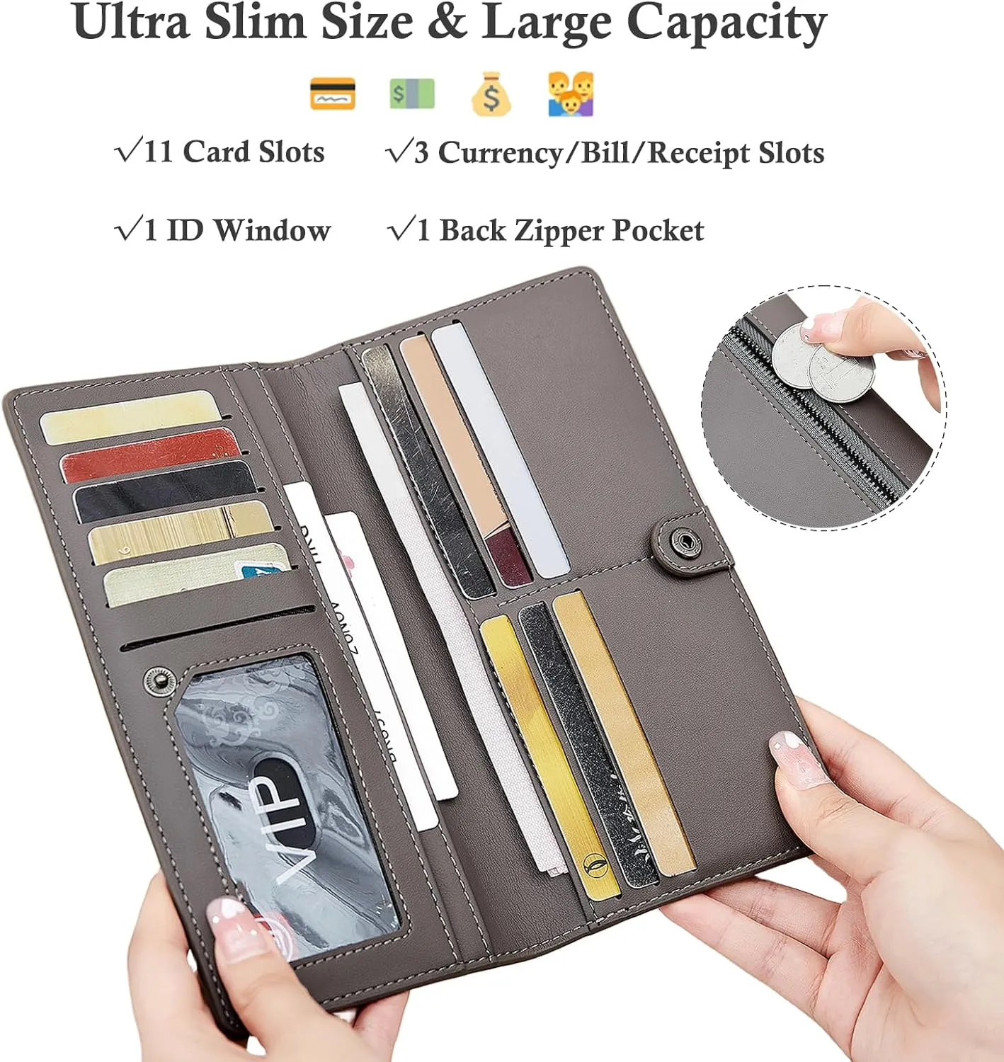 Wallets for Women Slim Thin Soft Leather RFID Blocking Credit Card Holder Bifold Long Ladies Wallet Clutch