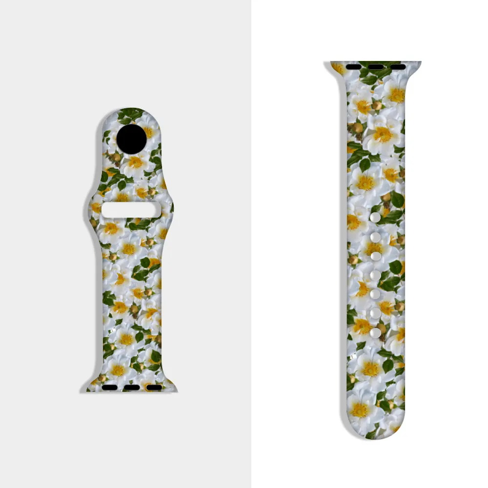 White Roses Apple Smartwatch Band TPU Rubber