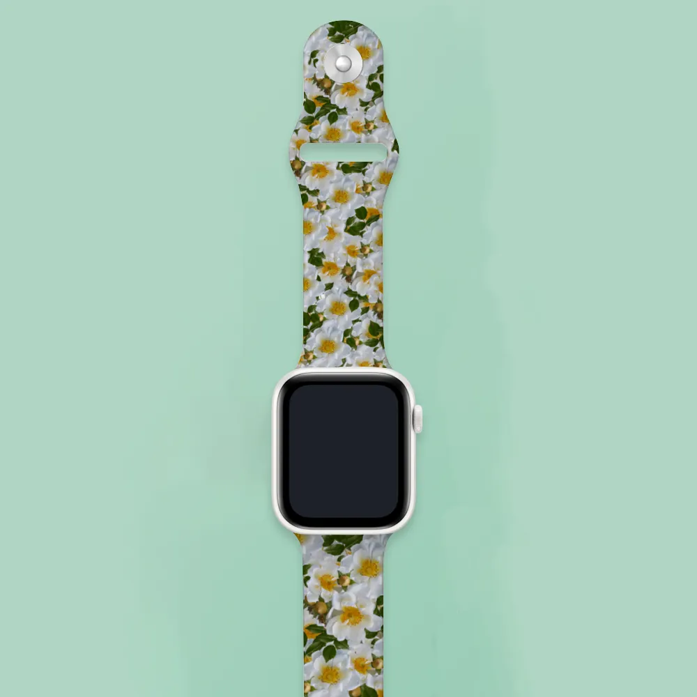 White Roses Apple Smartwatch Band TPU Rubber