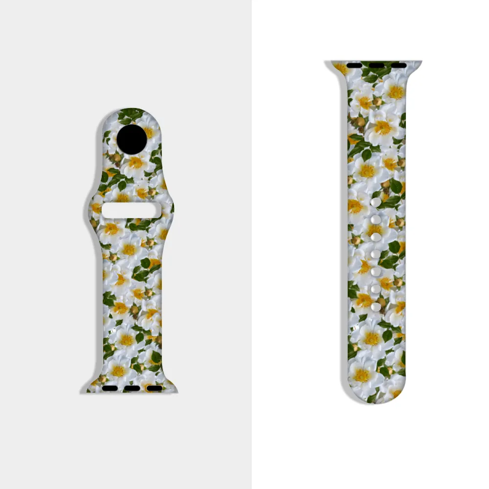 White Roses Apple Smartwatch Band TPU Rubber