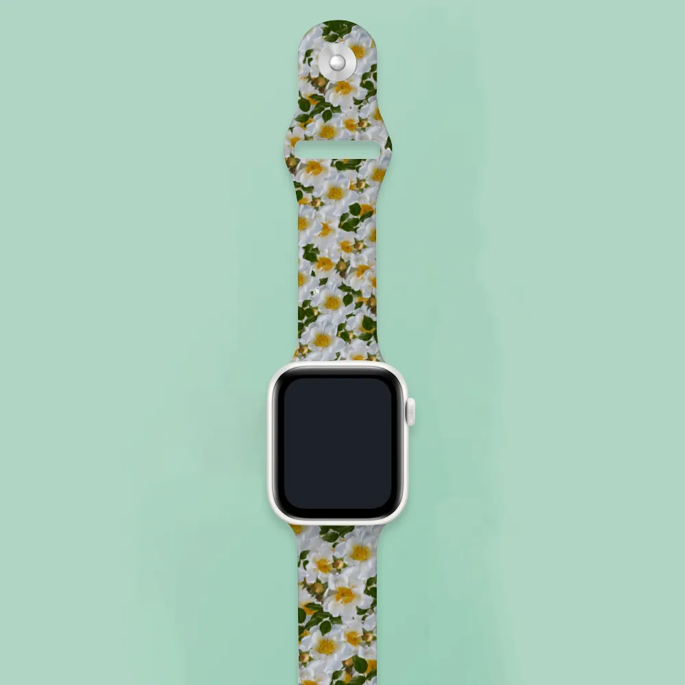 White Roses Apple Smartwatch Band TPU Rubber