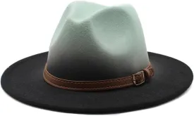 Wide Brim Fedora Hat, Two-Tone Orange and Black, Leather Belt Buckle Accent