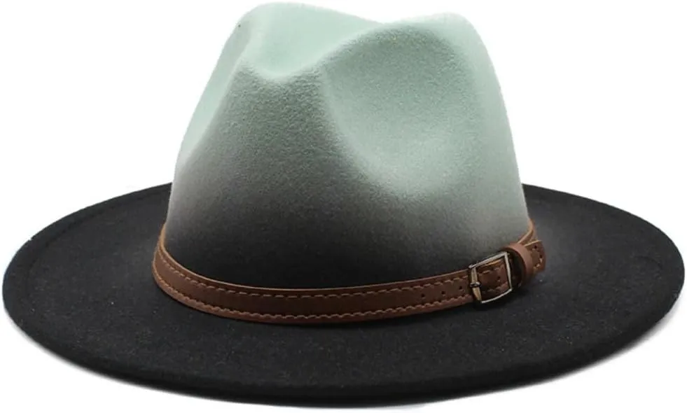 Wide Brim Fedora Hat, Two-Tone Orange and Black, Leather Belt Buckle Accent