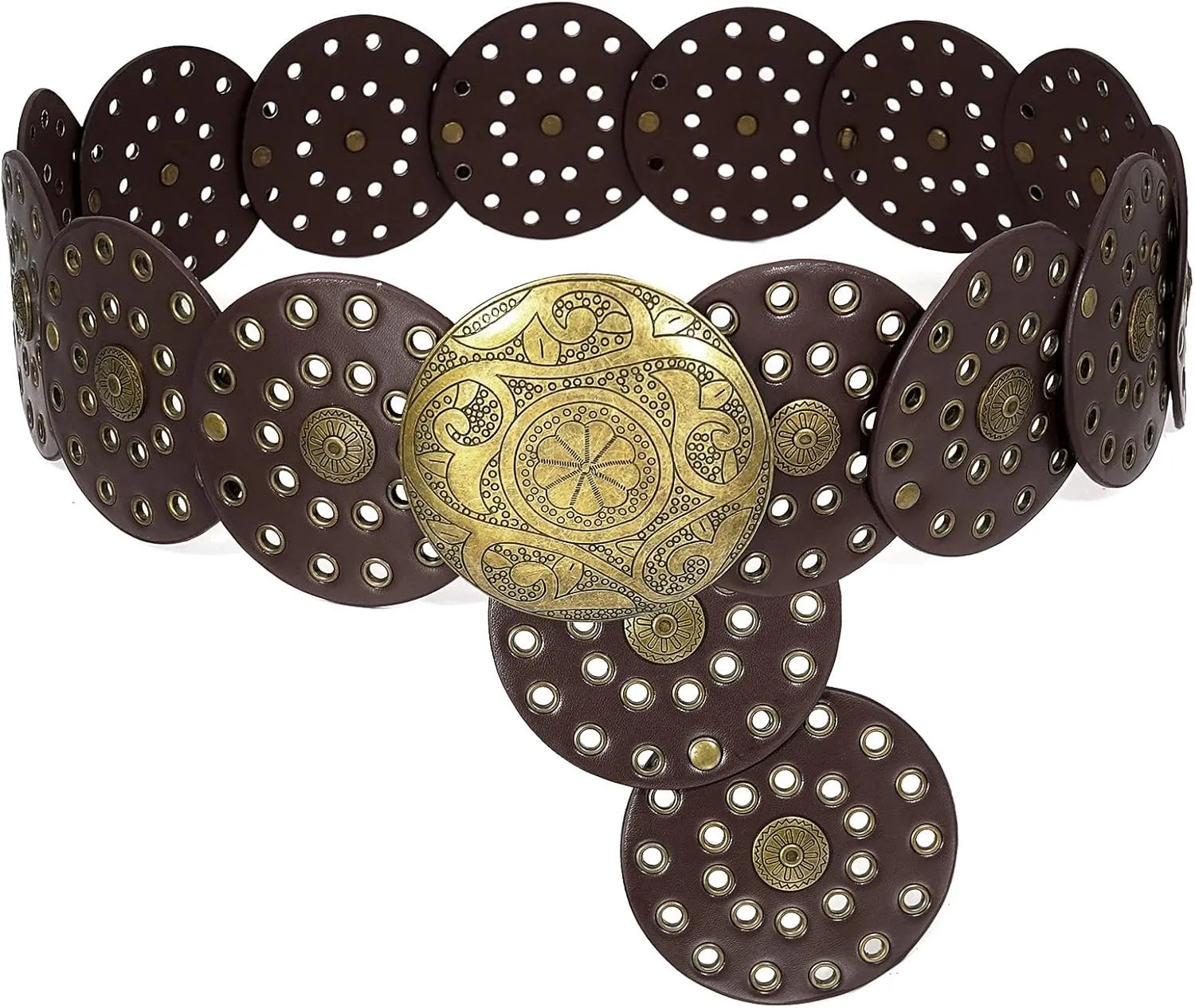 Wide Disc Belt for Women Boho Disk Concho Leather Belts Western Waist Belts for Dress