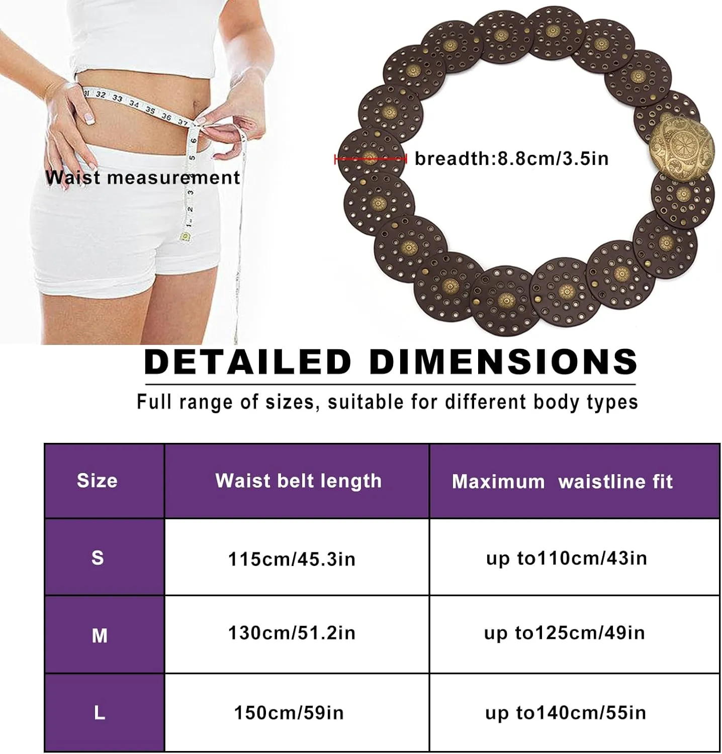 Wide Disc Belt for Women Boho Disk Concho Leather Belts Western Waist Belts for Dress