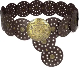 Wide Disc Belt for Women Boho Disk Concho Leather Belts Western Waist Belts for Dress