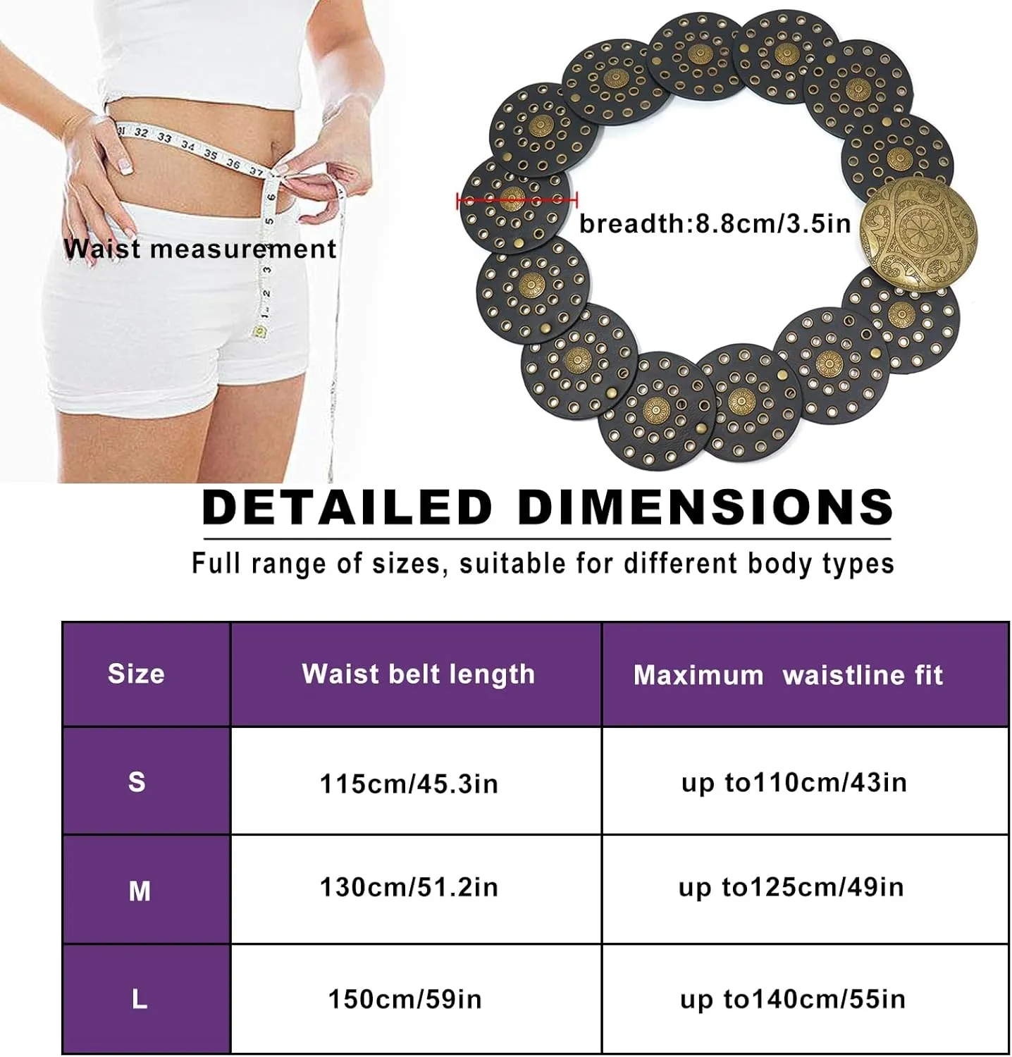 Wide Disc Belt for Women Boho Disk Concho Leather Belts Western Waist Belts for Dress