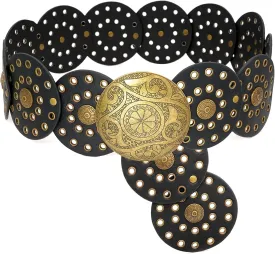 Wide Disc Belt for Women Boho Disk Concho Leather Belts Western Waist Belts for Dress