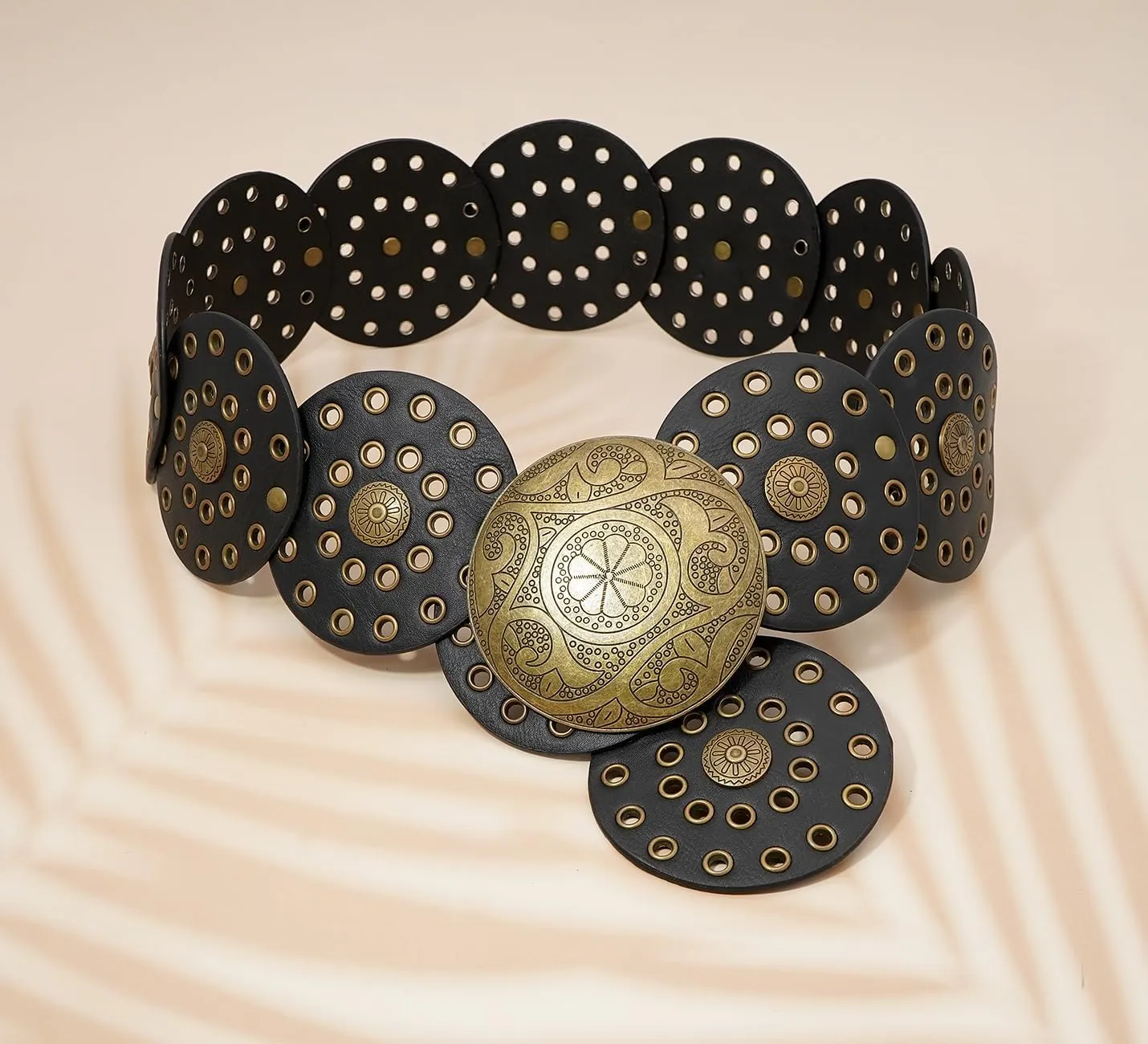 Wide Disc Belt for Women Boho Disk Concho Leather Belts Western Waist Belts for Dress