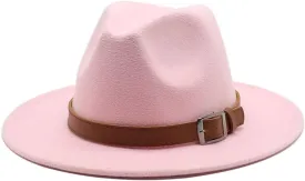 Woolen Jazz Hat, British Style Hat, Big Brimmed Hat, Men's and Women's Fashion Flat Brimmed Hat Felt Hat Fengyan Cowboy Hats (Color : Rose Red, Size : 56-58cm)