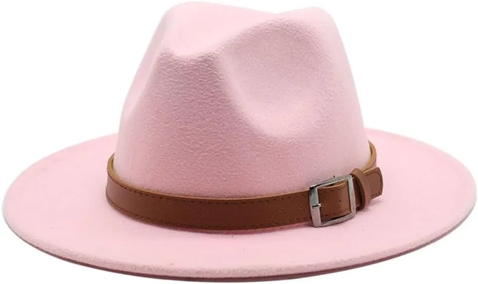 Woolen Jazz Hat, British Style Hat, Big Brimmed Hat, Men's and Women's Fashion Flat Brimmed Hat Felt Hat Fengyan Cowboy Hats (Color : Rose Red, Size : 56-58cm)