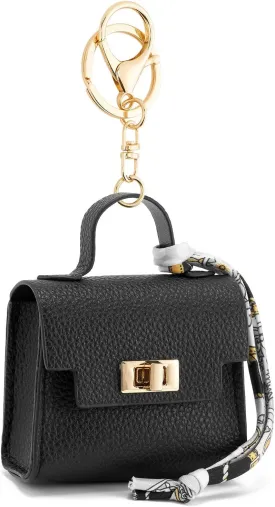 WOZEAH Mini Backpack Keychain for Women,Small Change Pouch Coin Purse Twist-lock with Key Headset BagBlack