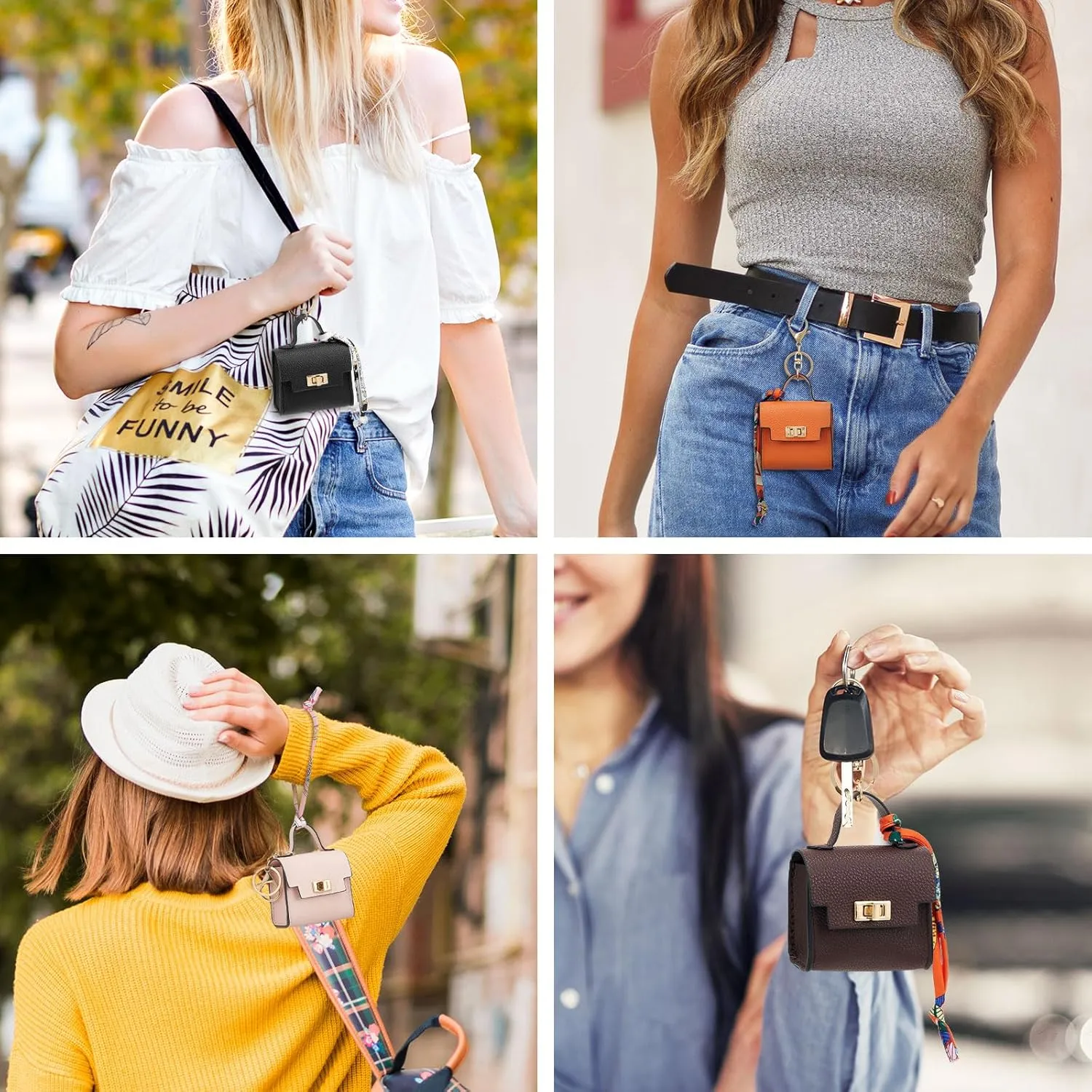 WOZEAH Mini Backpack Keychain for Women,Small Change Pouch Coin Purse Twist-lock with Key Headset BagBlack