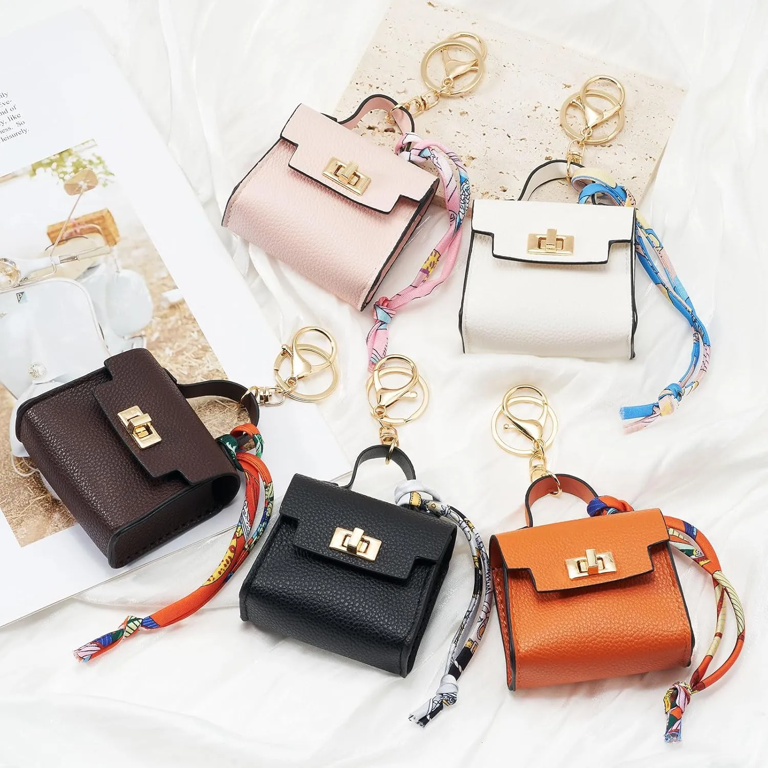 WOZEAH Mini Backpack Keychain for Women,Small Change Pouch Coin Purse Twist-lock with Key Headset BagBlack