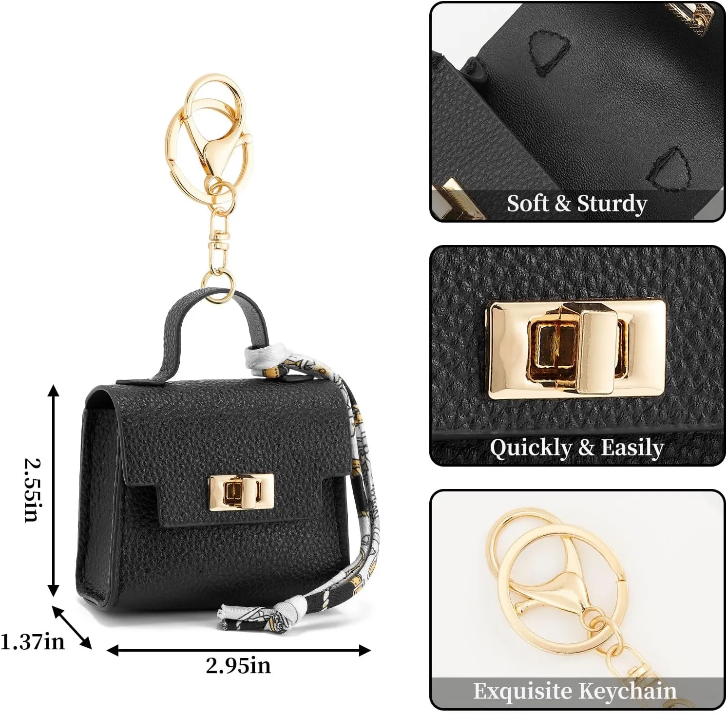 WOZEAH Mini Backpack Keychain for Women,Small Change Pouch Coin Purse Twist-lock with Key Headset BagBlack