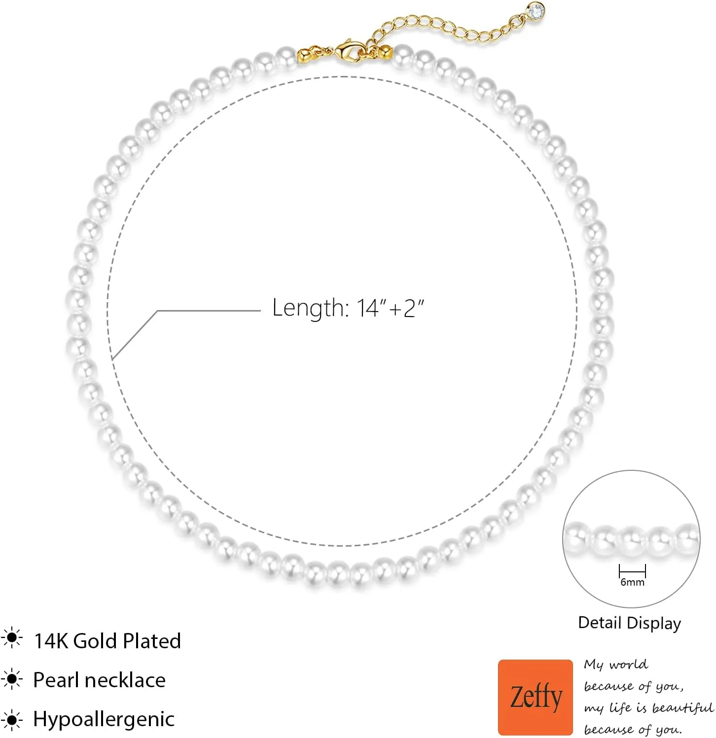 Zeffy Pearl Necklace 4MM/6MM/8MM Dainty Round Imitation Pearl Choker Necklace Wedding Pearl Necklace Delicate Jewelry for Women Simple Bridesmaid Jewelry Gifts