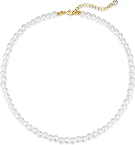 Zeffy Pearl Necklace 4MM/6MM/8MM Dainty Round Imitation Pearl Choker Necklace Wedding Pearl Necklace Delicate Jewelry for Women Simple Bridesmaid Jewelry Gifts